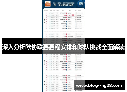 深入分析欧协联赛赛程安排和球队挑战全面解读